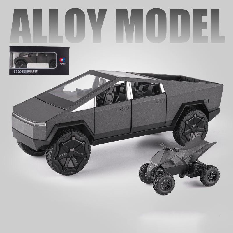 1:24 Tesla Cybertruck Truck Alloy Toy Car Model Diecasts Vehicles Pickup Motorcycle Car Decoration Kid Boys Toys Christmas