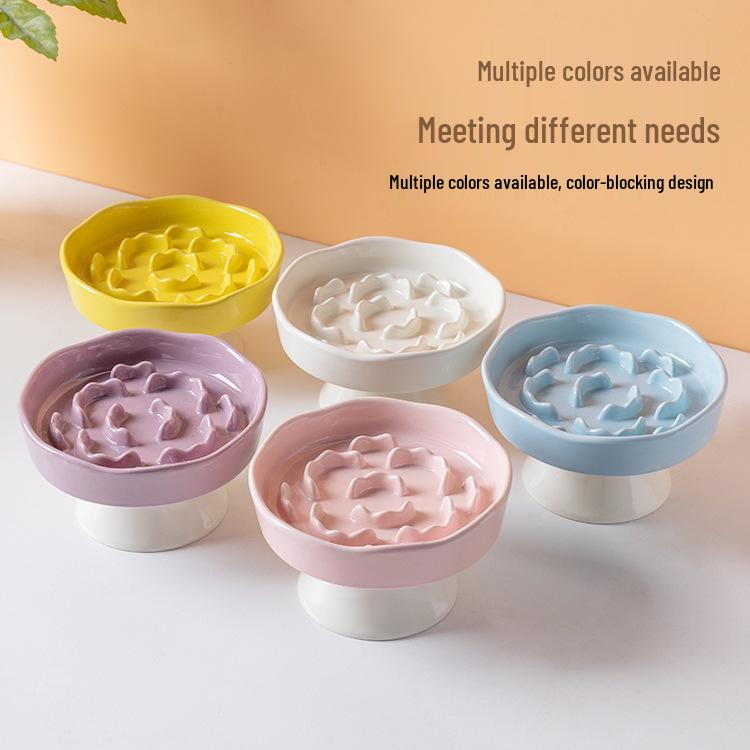 High-Leg Ceramic Slow Feeder Bowl - Anti-Choke, Neck Protection, Stable Design for Cats & Dogs