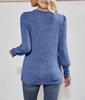 2026 Women's Spring/Summer Casual Ribbed Square Neck Long Sleeve Slit Sweater Top