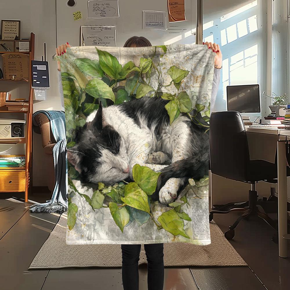 Sleeping Cats Print Flannel Blanket, High Quality Comfortable for All Seasons, Home Decor, Warmth and Comfort