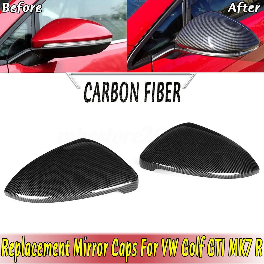 Carbon Look Door Side Mirror Cover Caps Replace Fits VW Golf 7 GTI MK7 15-2019