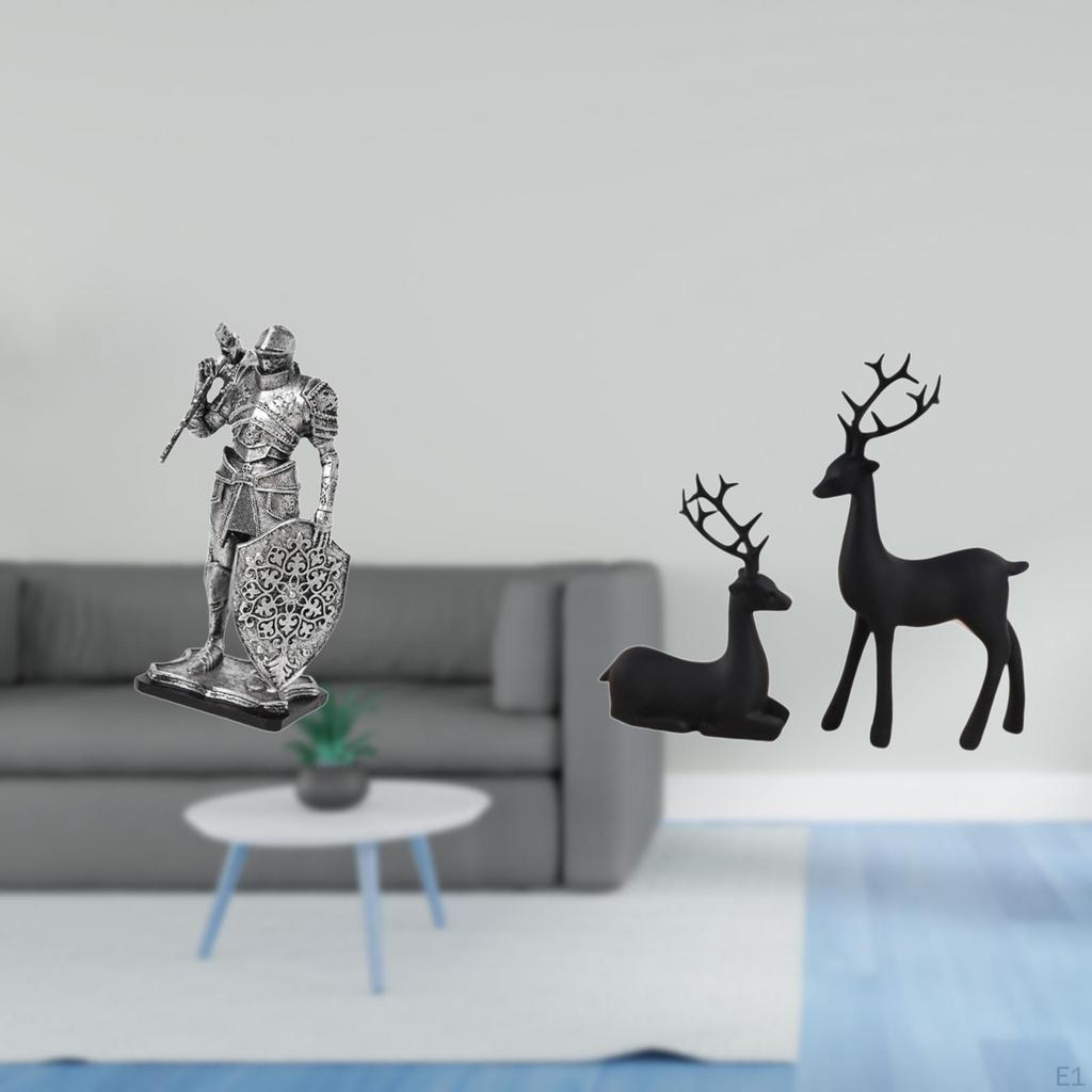 Nordic Knight Deer Resin Figurine Abstract Art Ornament Sculpture for Desk Cabinet Office Table