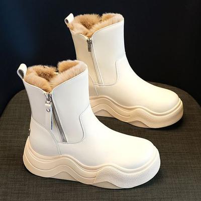 Winter Warm Snow Boots Women Fashion British Style Zipper Comfort Platform Ankle Boots Thick Sole Side Zipper High Top Snow Boot