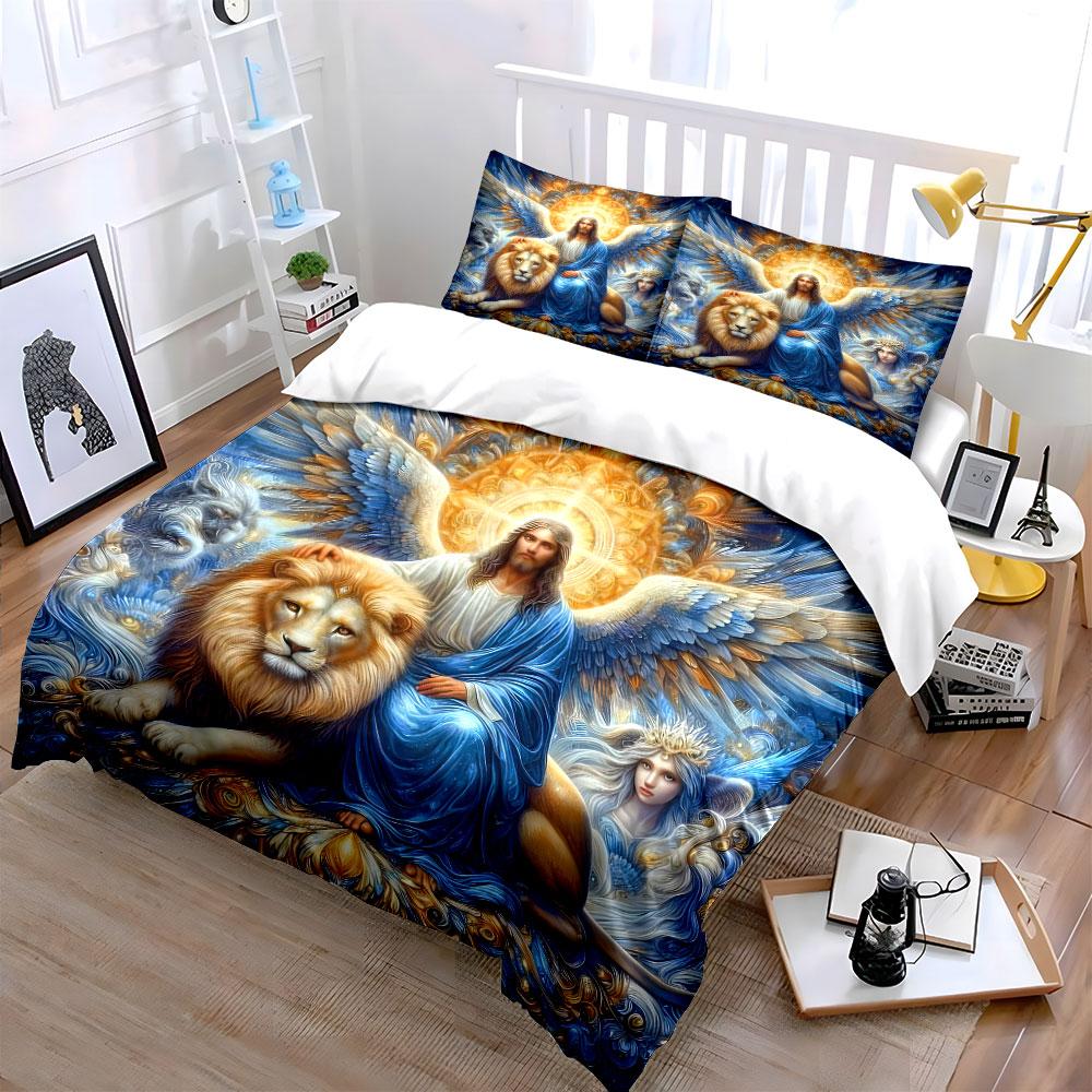 

Divine Trio with Angelic Themes kid s and adults bedroom decor, Exquisite three-piece bedding set gift 135x200cm