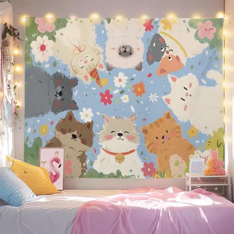 Cute Animal Tapestry Lovely and Healing Wall Hanging for Bedroom Dorm Cartoon Wall Decor Cloth to Cover Unsightly Walls