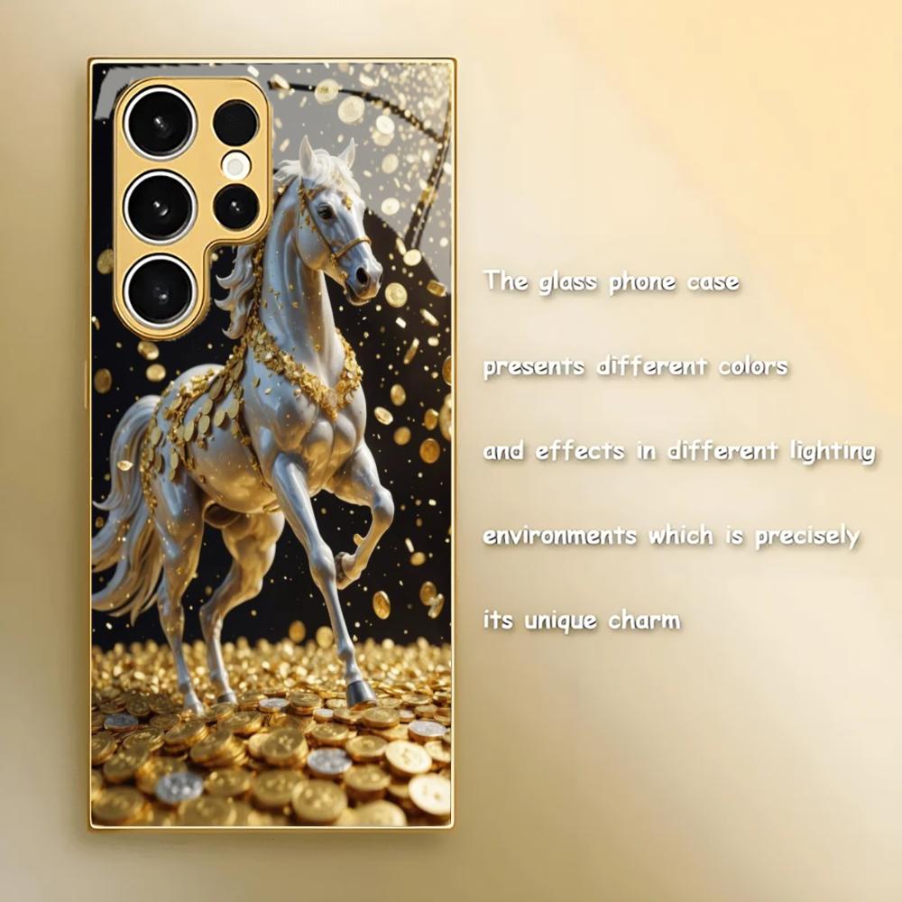 Electroplated Gold Phone Case For Samsung Galaxy S26/S25 Edge/S24/S23/S22 Ultra Featuring Golden Pegasus Design For Good Fortune