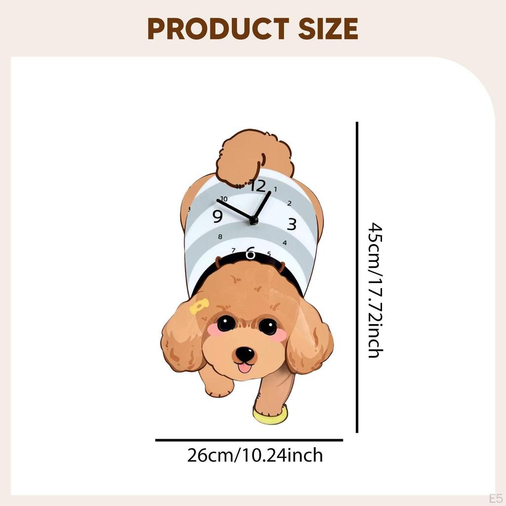 Uroczy Zegar Ścienny w Kształcie Psa Wisząca Ozdoba Przenośna Dekoracja Cichy z Wahadłem