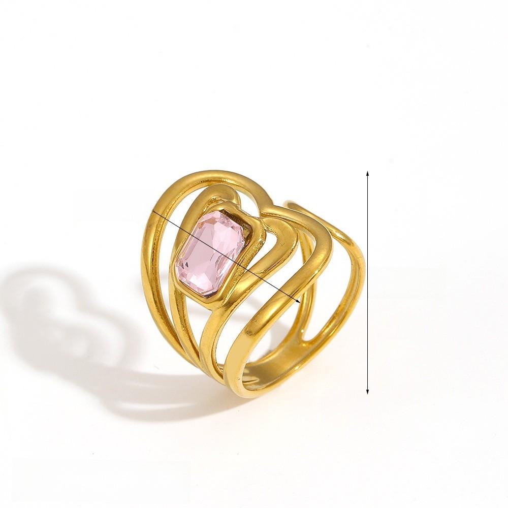 Style Geometric Stainless Steel Ring With Water Diamond Embedding For Women