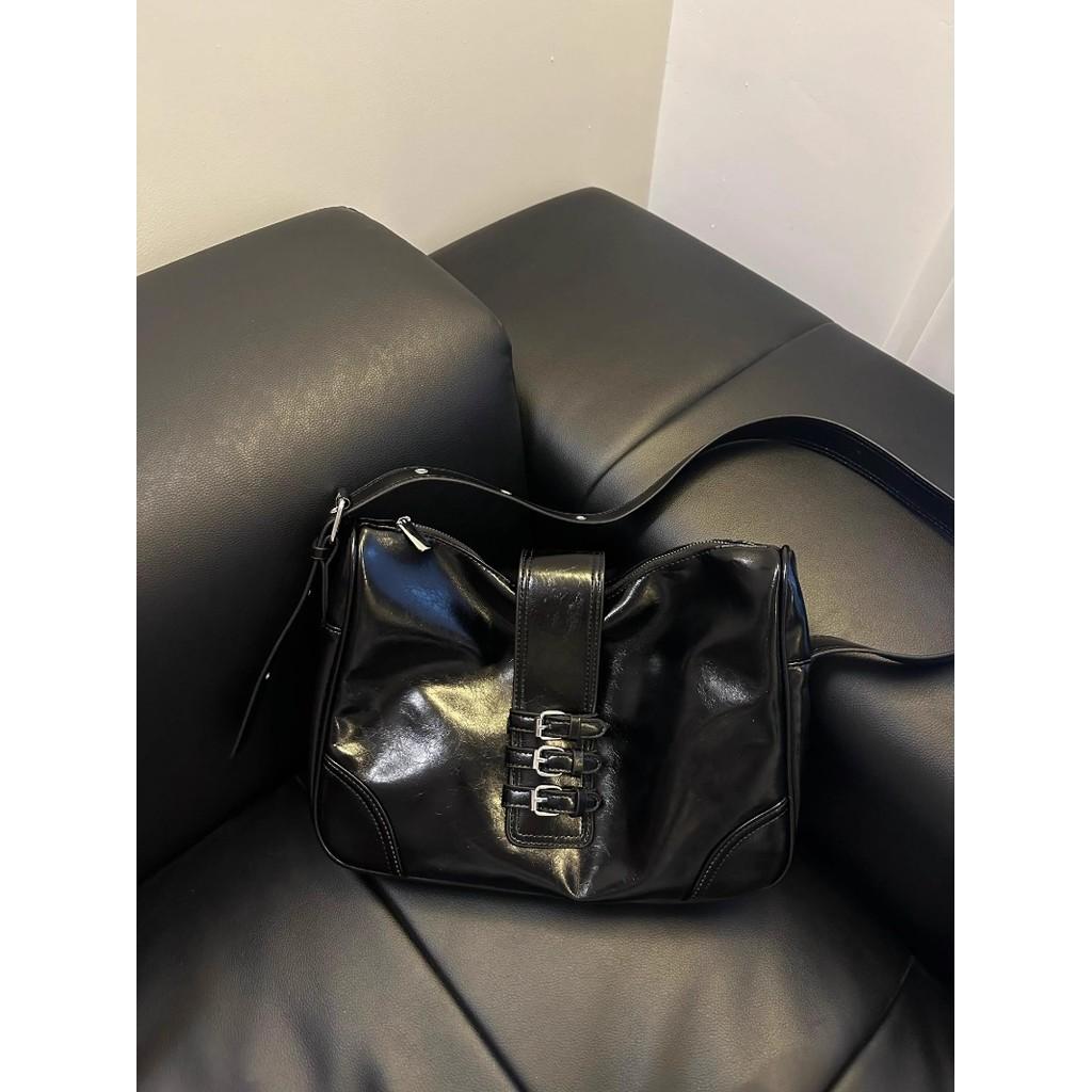 Ielgy Large-Capacity Soft Leather Tote Bag Sweet Cool Hot Girl Motorcycle Bag Portable Classy Fashion One-Shoulder Messen
