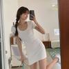 European and American light and familiar style square collar pure desire Spice Girl slim dress women's autumn sexy arm tight waist short skirt