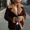 Women Faux Suede Shearling Lined Jacket Lapel Zip Up Biker Coat Winter Warm Thicken Motorcycle Outerwear