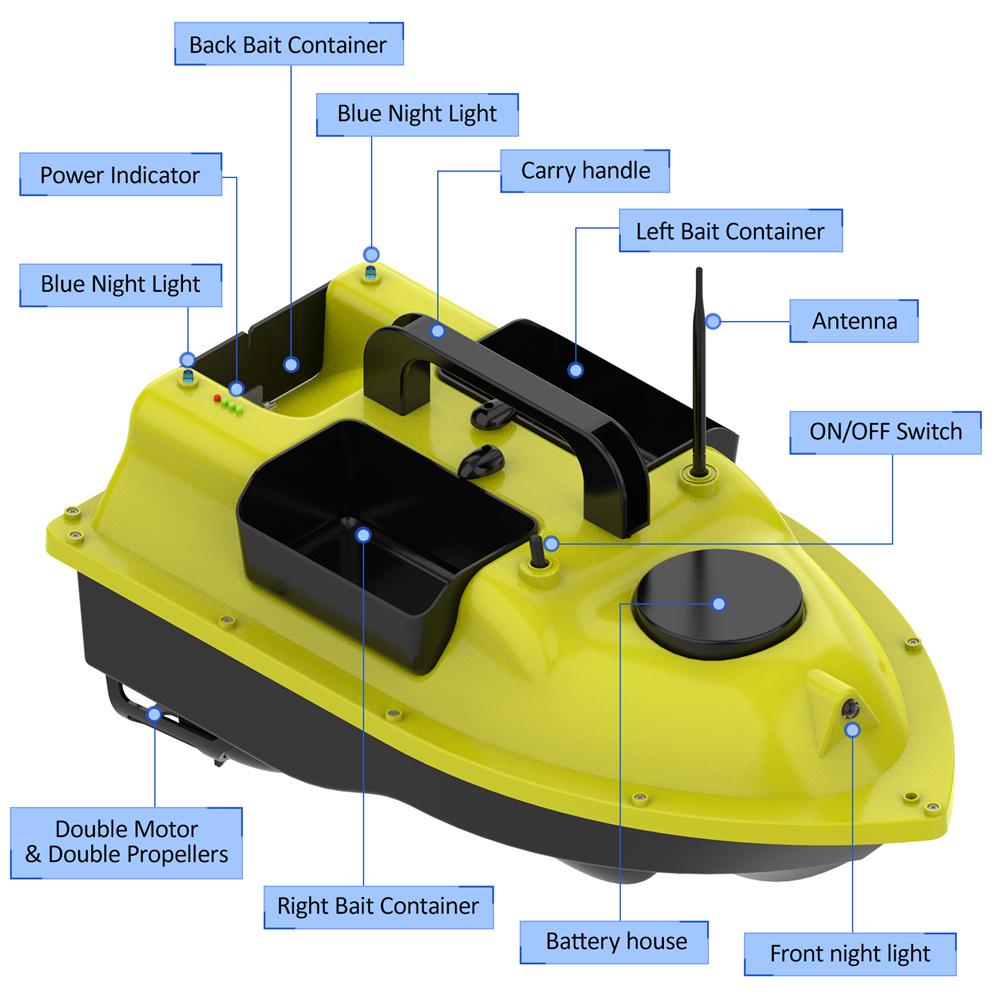 GPS Fishing Bait Boat with 3 Bait Containers Automatic Bait Boat with 400-500M Remote Range 5200mAh Fishing Feeder Fish Finder