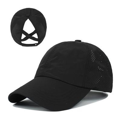 Summer Solid Color Baseball Caps Golf Wear Women Sport Leisure Cross Ponytail Hat Mesh Quick-Drying Half-Hollow Girls's Peaked Cap