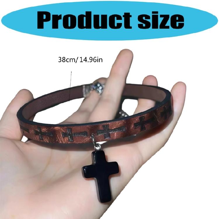 Retro Punk Style Leather Chokers With Crosses Pendant Adjustable Metal Clasp Alternative Jewelry Rocker Metal Leather Chokers