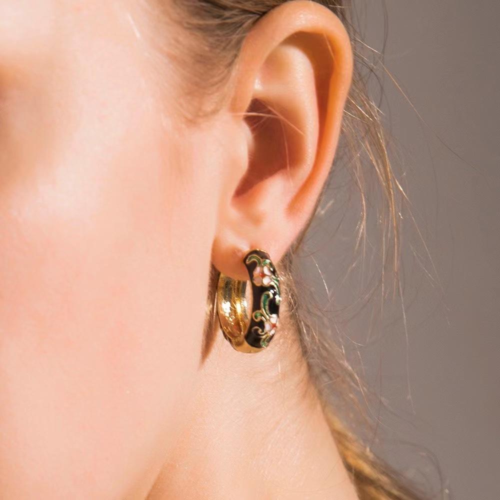 Vintage Multicolor Enamel Flower Round Hoop Earrings Boho Gold Color Circle Round Earrings Statement Jewelry Gifts for Women