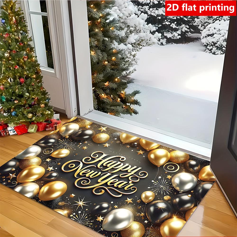 1pc Happy New Year Doormat - Non-Slip, 2D Flat Print, Suitable for Hallway, Living Room, Bathroom, Balcony - Perfect Holiday Decoration and Gift, Chri