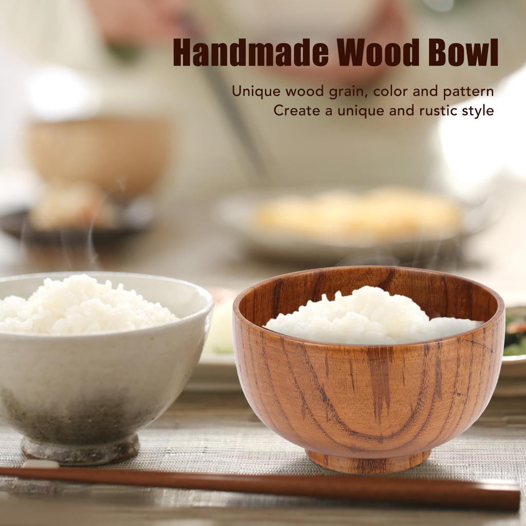 Wooden Soup Bowl,Wooden Rice Bowl Wood Salad Bowl Japanese Design Polished Unique Wood Grain