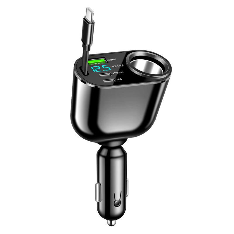 Încărcător auto digital 5-în-1 cu cablu retractabil și încărcare super rapidă PD