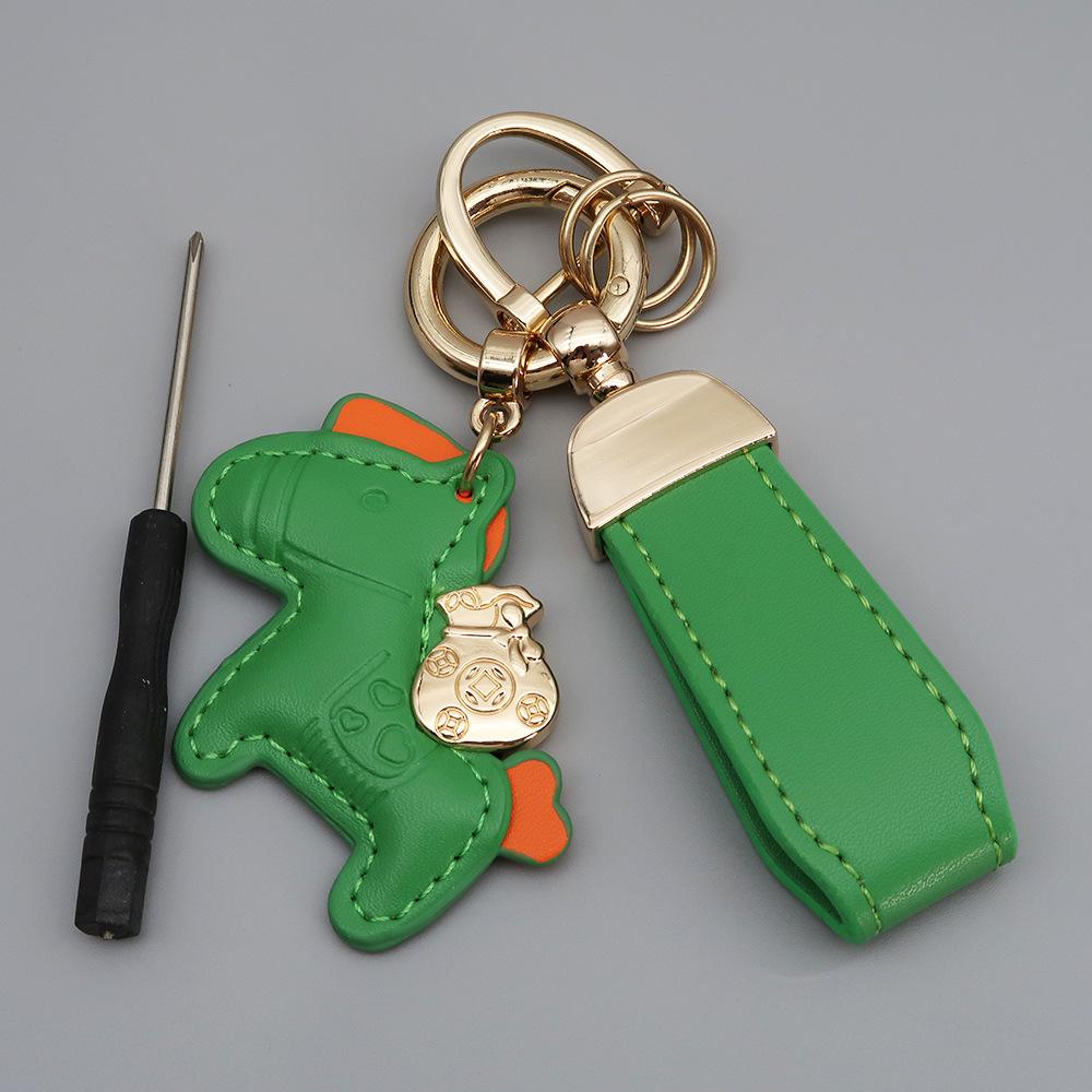 Instant Wealth Leather Keychain with Cartoon Pony Pendant for Couples – Trendy Bag and Car Accessory
