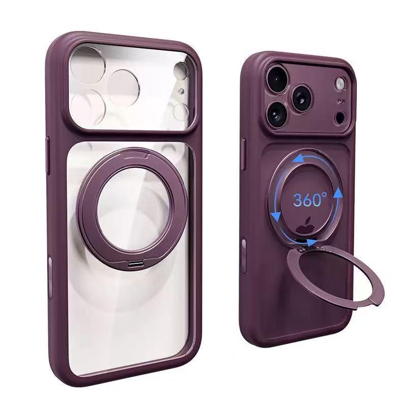 iPhone 17 Pro Max Transparent 360° Magnetic Stand Case with Full Lens Protection