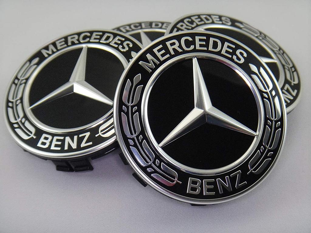 Genuine Center Caps In Gloss Black with Laurel Wreath Mercedes-Benz Caps/Hub
