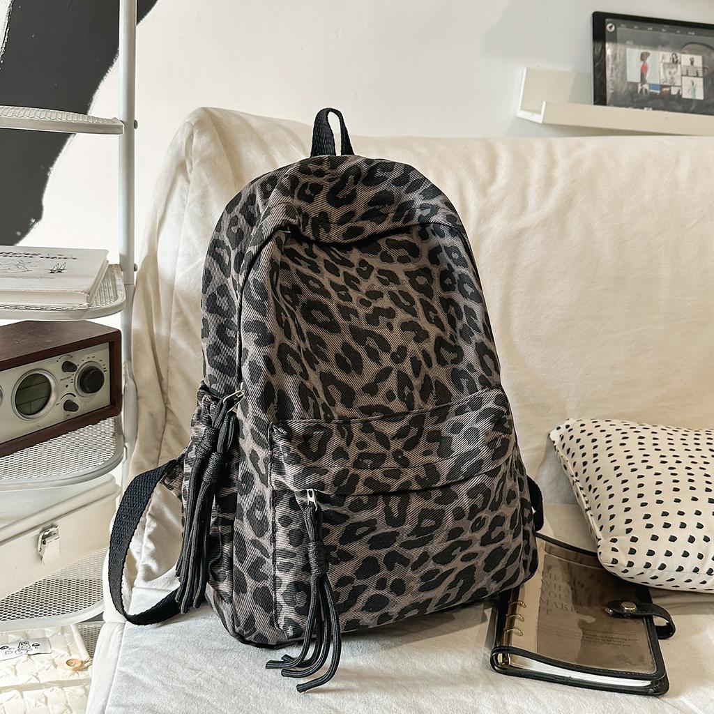 Schoolbag Crossover Fashion Leopard Print Spotted Backpack Classic Simple School Bag Vintage Commuter Casual Versatile Backpack