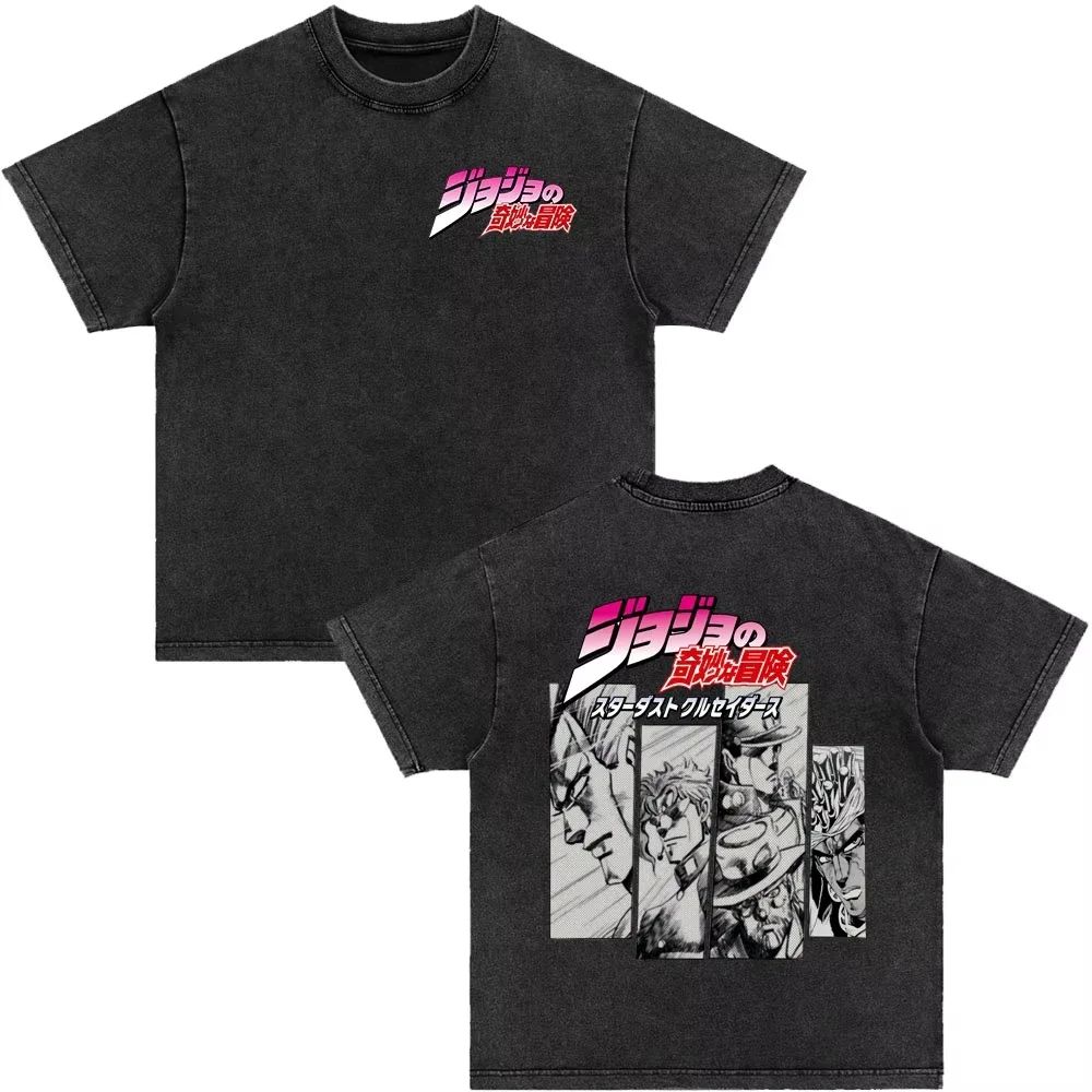Japonské anime Jojo Bizarre Adventure Vintage prané tričko Killer Queen grafická trička Pánské Dámské Cosplay Nadměrné tričko