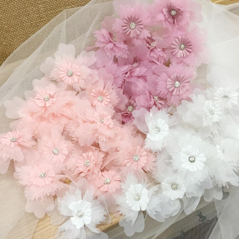 5 Stück 3D Strass Spitze Blumen Aufnäher Applikation für Hochzeitskleid Haarnadel Brosche Zubehör