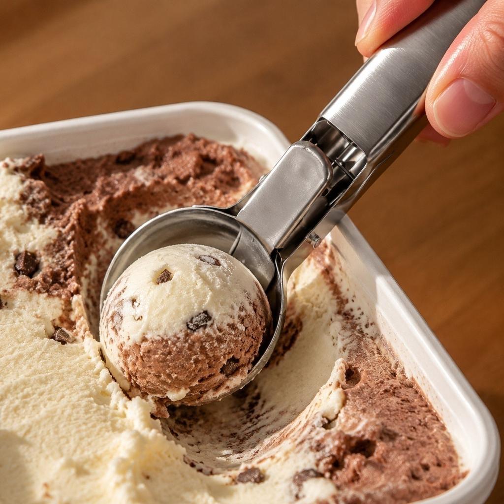 Stainless Steel Ice Cream Scoop with Spring Release Mechanism Durable Ice Cream Spoon for Fruit Melon Balling and Dessert Serving Tool