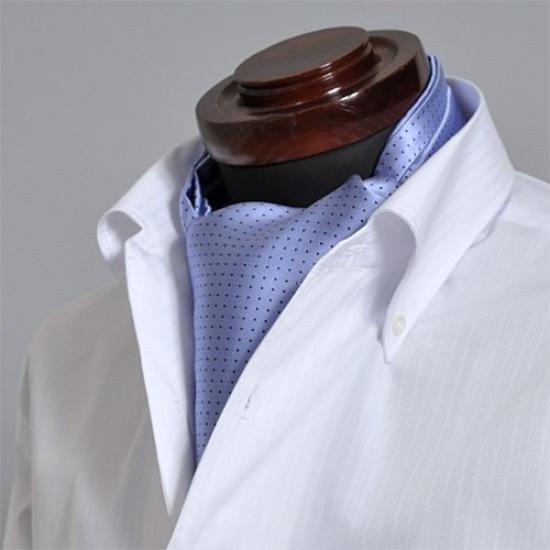 [Ogier] Ascot Tie & Pocket Square, 100% Silk, Dot Pattern, Sax Blue, Made in Japan NA-102-SAX