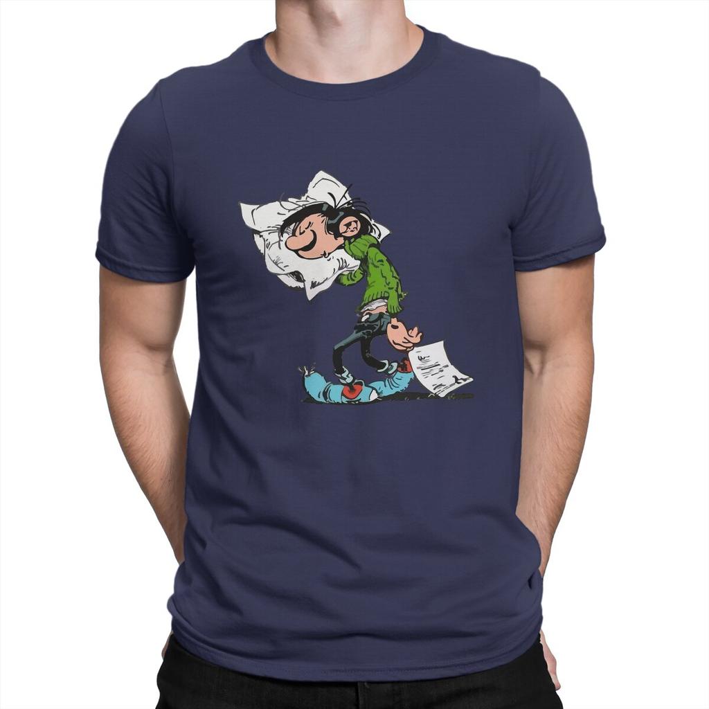 Gaston Lagaffe Comics Creative Tshirt For Unisex Big Ben With Pillow Round Collar Pure Cotton T Shirt Hip Hop Gift Clothes Tops