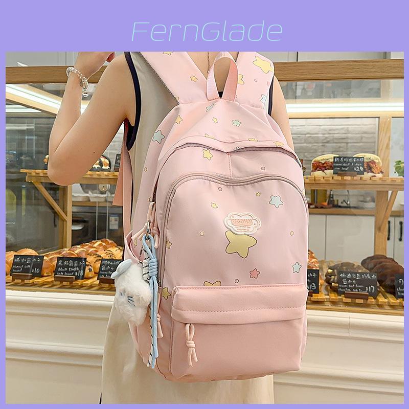 Nylon Casual Travel Backpack For Teens With Geometric Pattern And Padded Shoulder Straps