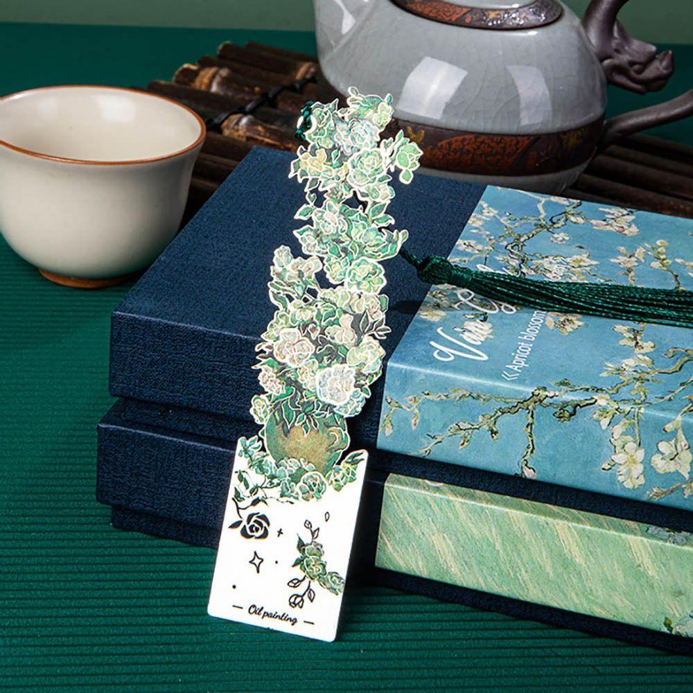 Tassel Pendant Metal Bookmark Metal Floral Painting Bookmark  School Office Supplies