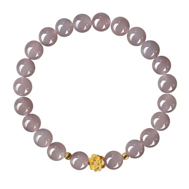 Popular Smoke Purple Lotus Bracelet with Lotus Pod Pendant, Imitation Hetian Jade, Student Style Women's Jewelry.
