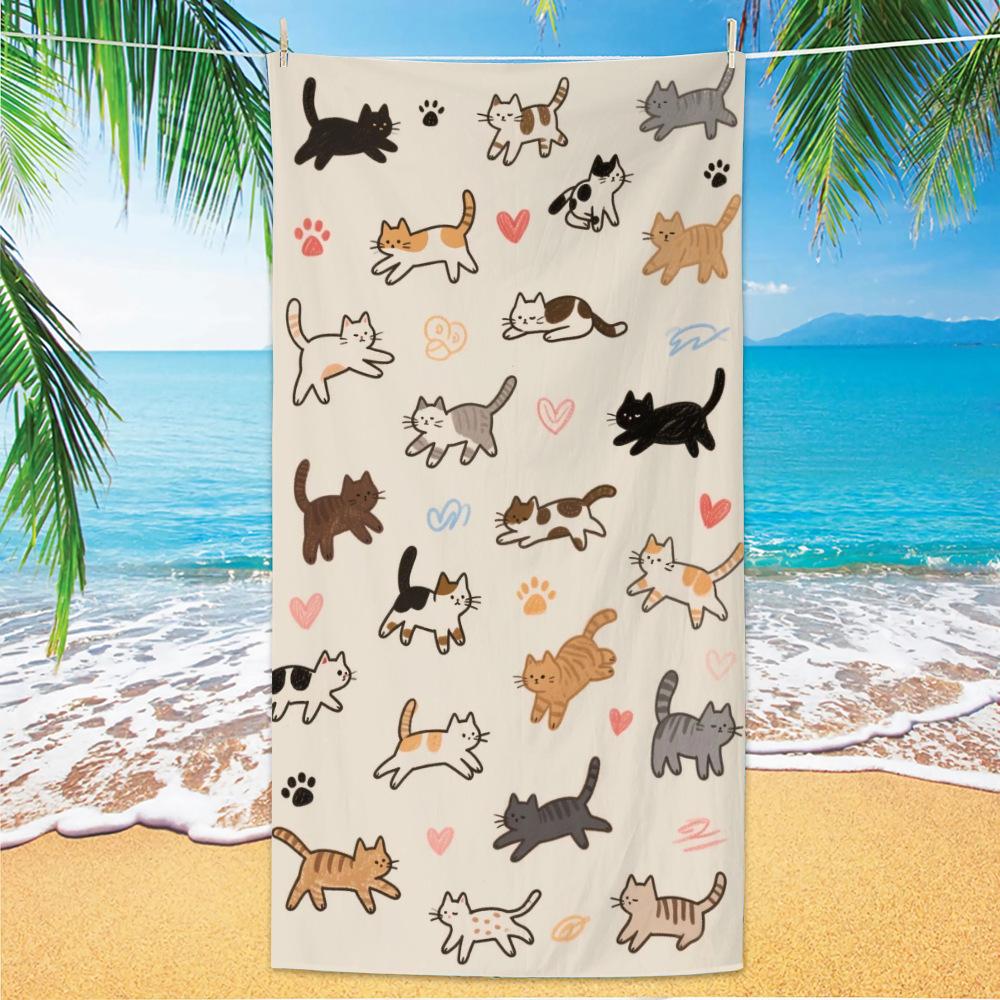 Cute and Cute Cat Cartoon Microfiber Beach Towel Quick Drying Lightweight Absorbent Bath Towel Outdoor Travel Pool Bath Towels