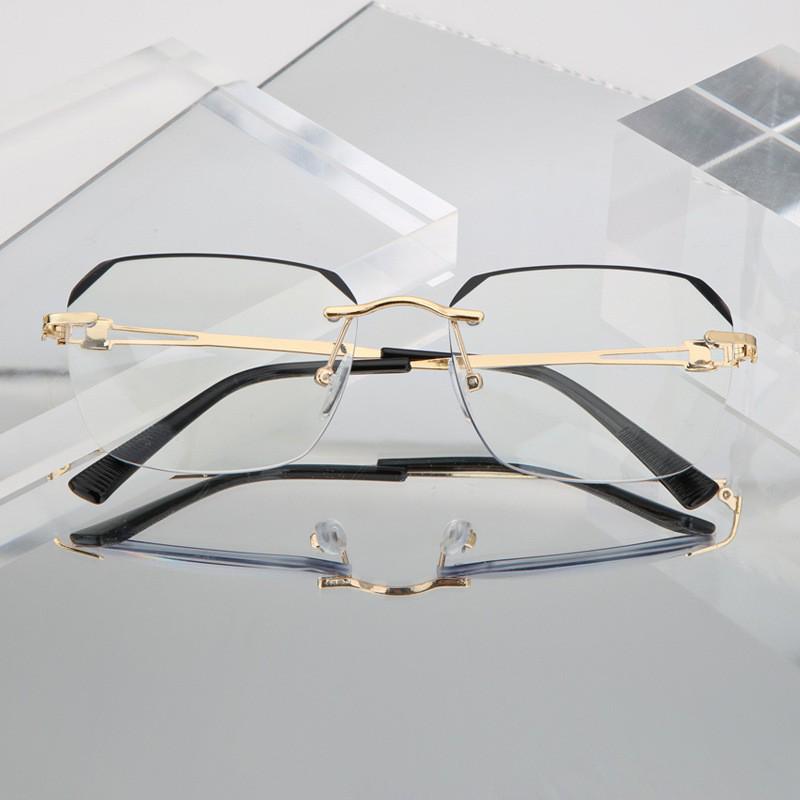 

Безободковые очки для чтения с защитой от синего света для мужчин и женщин - Дизайн со срезанным краем из нержавеющей стали для людей среднего и пожилого возраста +400 золотой