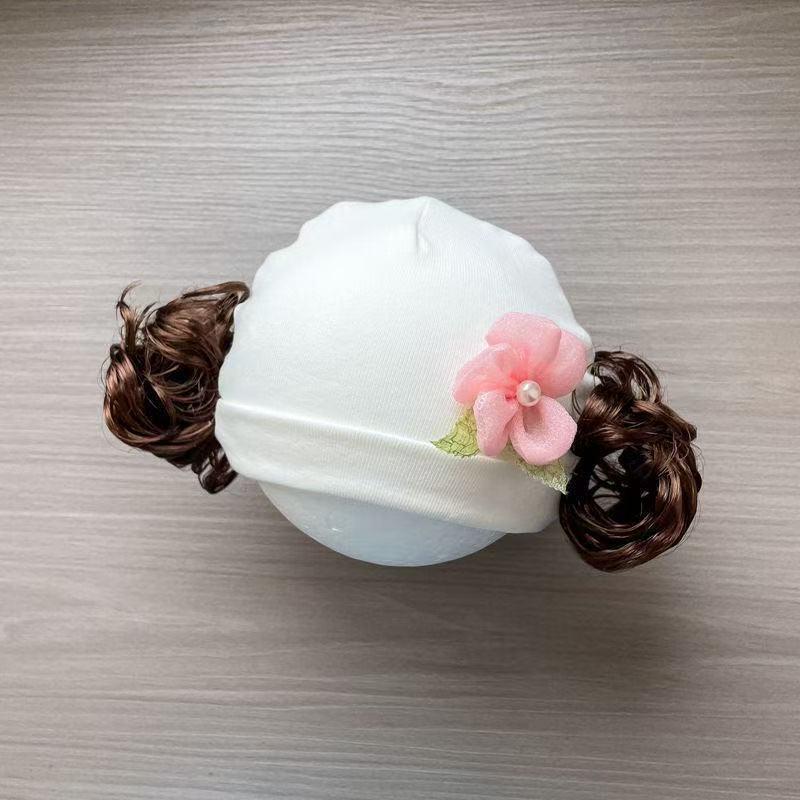 Baby Girl Cotton Beanie - High Elasticity, Cute Wig-Style Hat for Newborns, Spring & Autumn Style