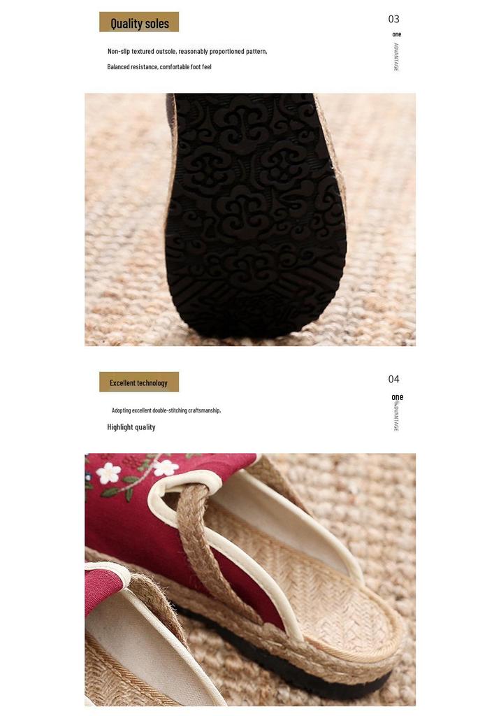Ethnic Style Women's Embroidered Linen Slip-ons - Retro Old Beijing Breathable Loafers.
