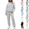 Women's Winter Color Hooded Long-sleeved Patch Pocket Trousers Home Two-piece Suit