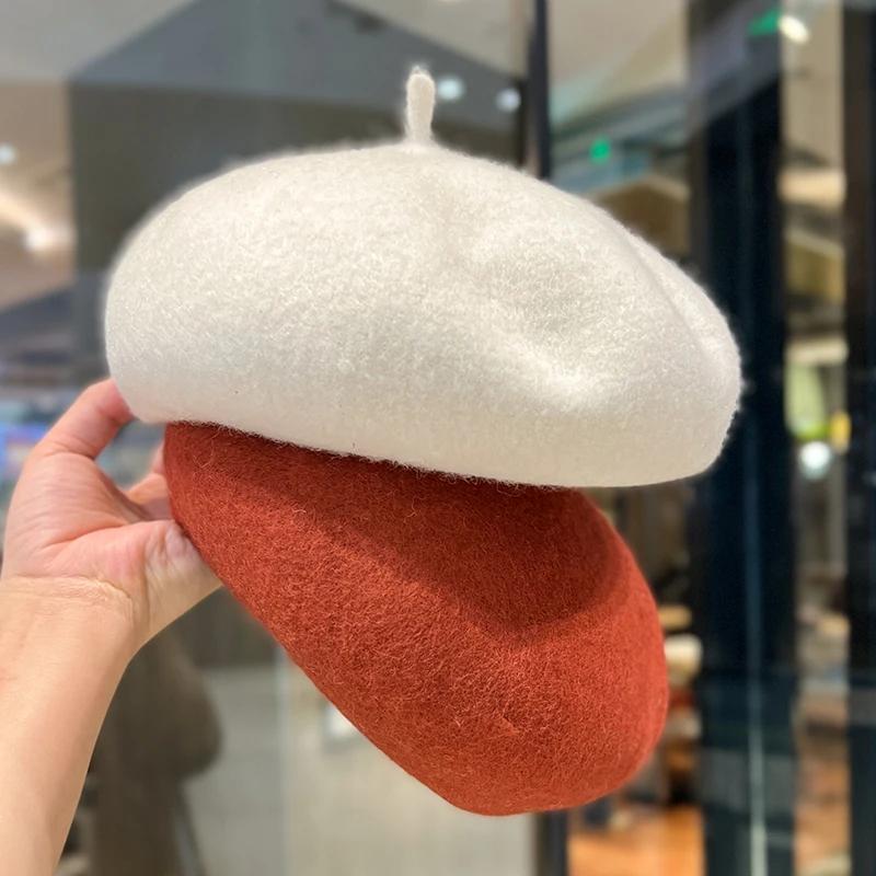 Elegant Wool Beret Hats Women Winter French Hat Girls Solid Fashion Autumn Winter Beret Hat For Women Warm Felt Street Berets