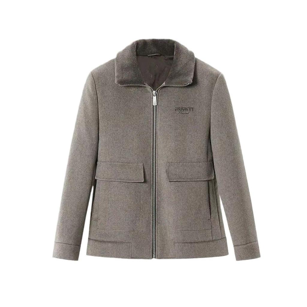 Men's Winter Wool-Blend Coat with Faux Fur Collar and Large Pockets