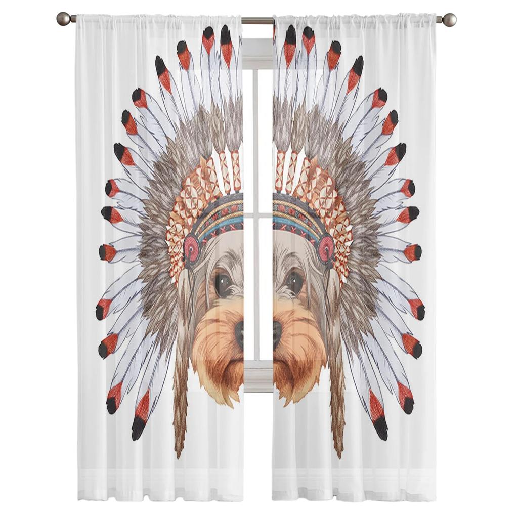 Indian Chief Dog Luxury Tulle Curtains Modern Living Room Kitchen Chiffon Curtain Bedroom Sheer Valance Curtain