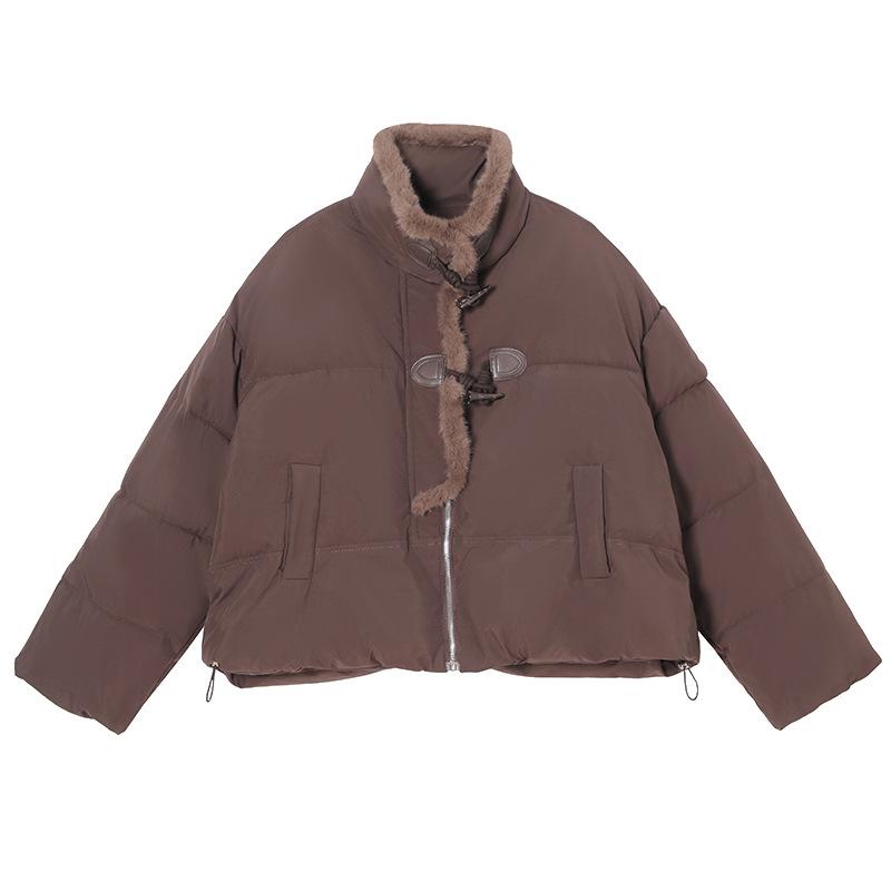 Casual Korean version of horn button cotton jacket women's 2025 winter new loose thickened padded jacket short age-reducing jacket