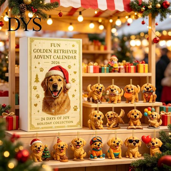 Xmas Countdown Calendar 2026 Christmas Advent Box with 24 Dog Acrylic Ornaments, 2D Flat Hanging Durable Crafts Charms, Blind Gift for Lovers Tree Car