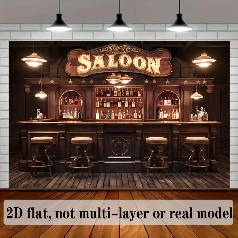 2D Old West Bar Backdrop, Rustic Saloon Pub Themed Photography Background