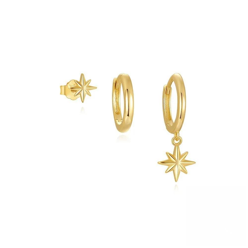 Trendy Stainless Steel Round Star Dangle Earrings Set for Women Punk Unisex Rock Earring Jewelry