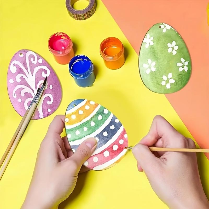 10 Stück DIY Holz-Ostereier-Anhänger, Perfekt für Osterbasteln & Dekoration, Leere Holzeier mit bunten Mustern zum Bemalen & Aufhängen
