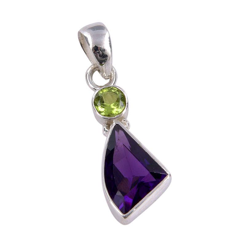 Natural Amethyst,Peridot Gemstone 925 Sterling Silver Jewelry Pendant 1.25" Z7Z86