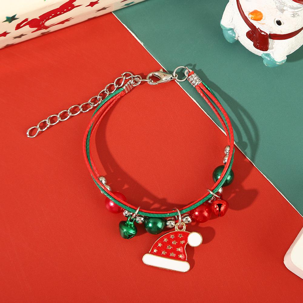 Hand-Woven Christmas Reindeer & Santa Claus Adjustable Bracelet with Snowflake & Bell Charms