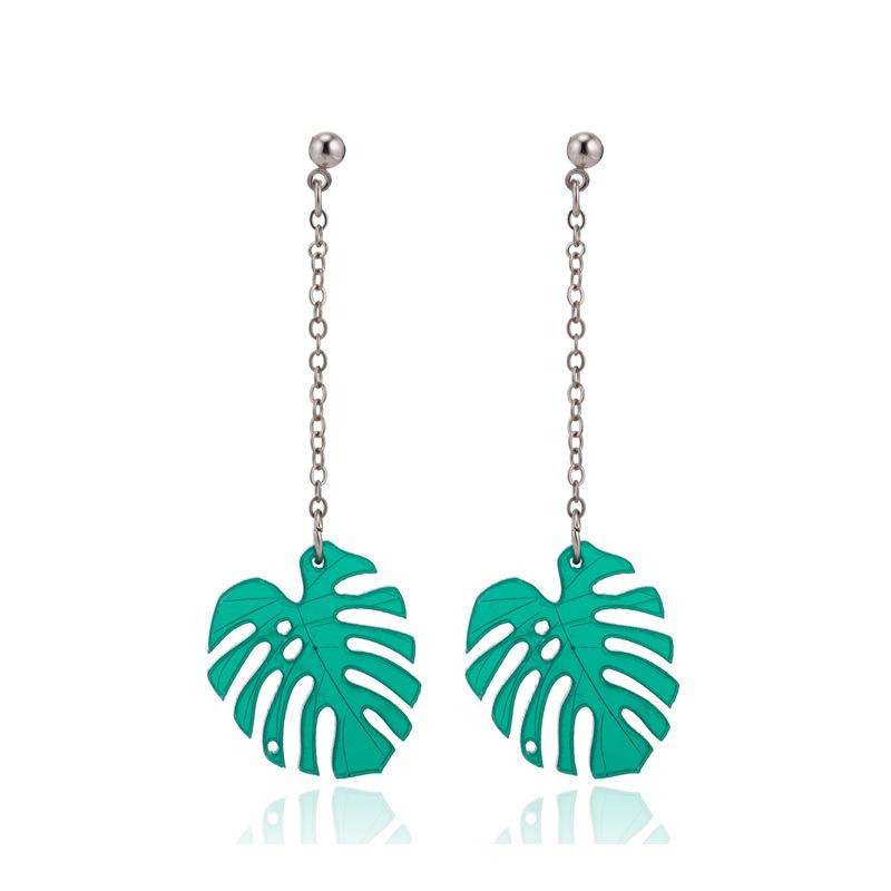 

Стильные серьги-пусеты в виде больших зеленых листьев, модные минималистичные украшения для женщин